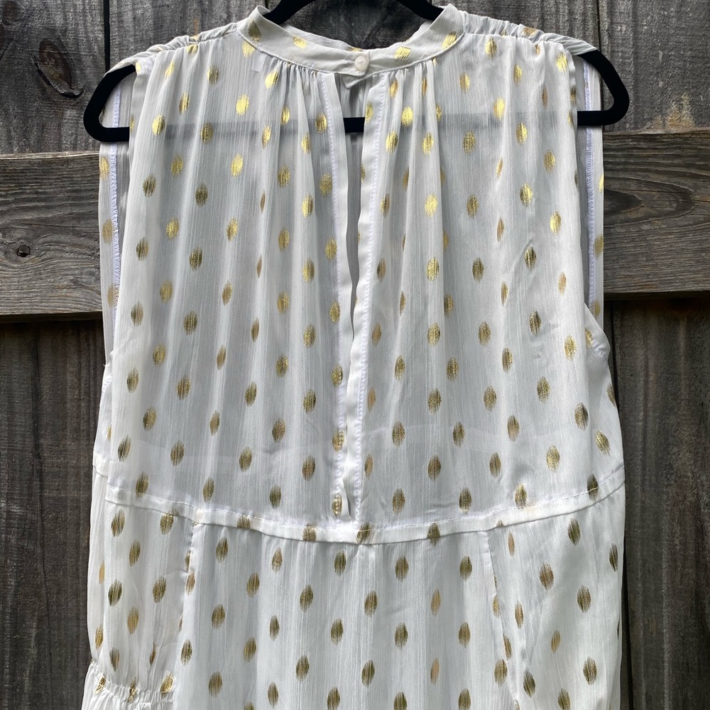 Plains & Prints Elegant White and Gold Polka Dot sheer Dress - Picture 11 of 11